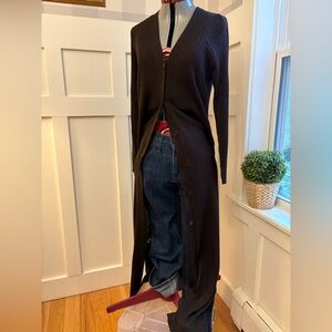Express Long Dark Brown Ribbed Cardigan Size Large